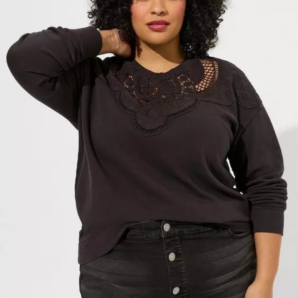 Torrid Black Lace Detail Sweatshirt